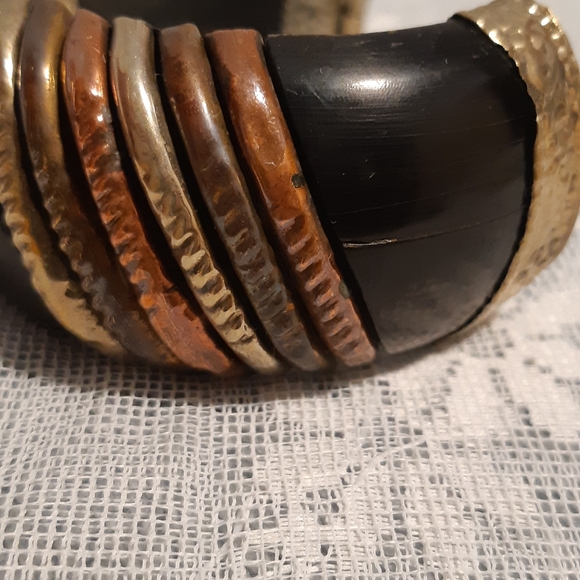 Vintage Chunky Bracelet,  Silver, Bronz, And Copper, 2 3/8" Wide With Safet Pin - Picture 16 of 16